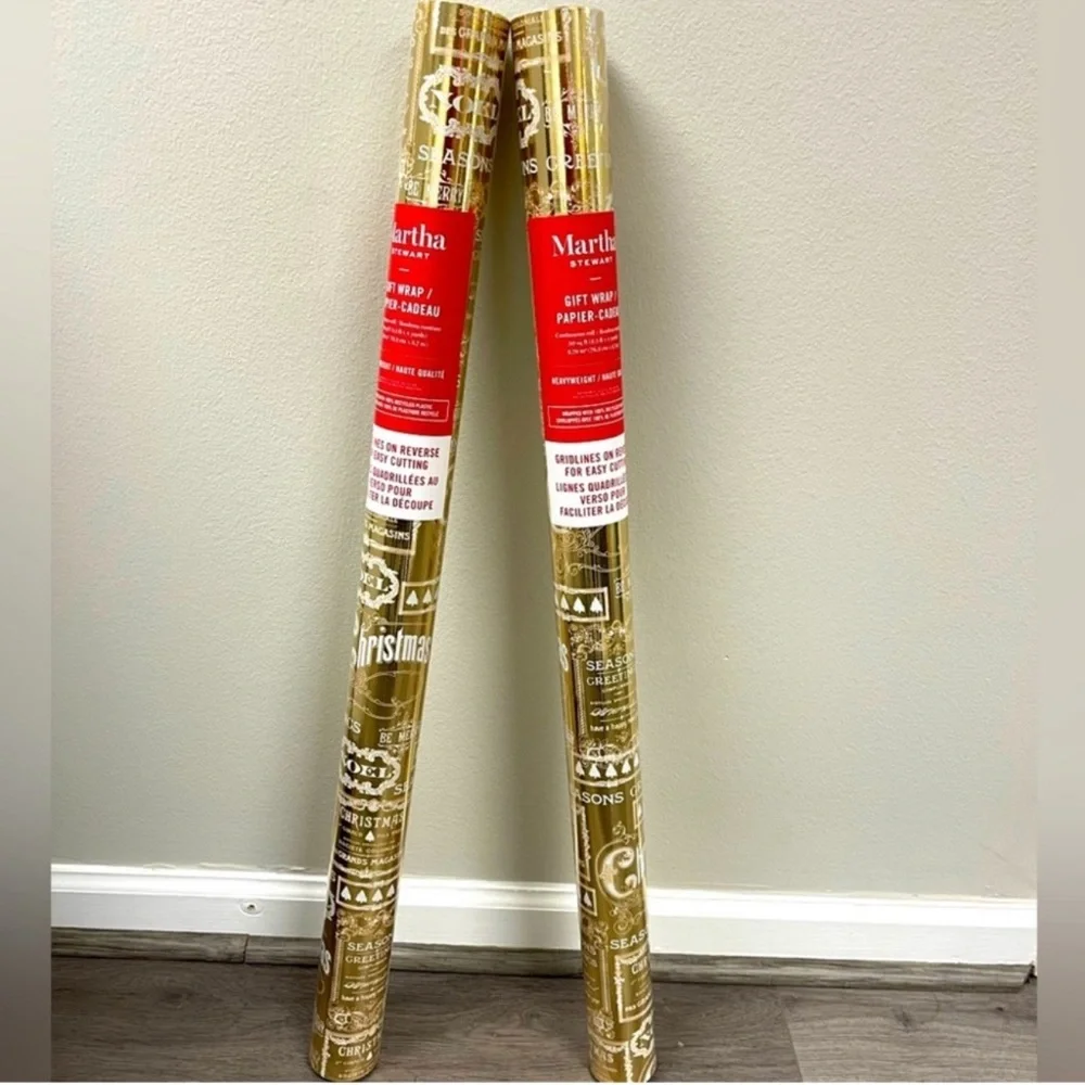 New! Martha Stewart gift wrapping paper, 2 rolls, 60 sq ft heavy duty Gold paper